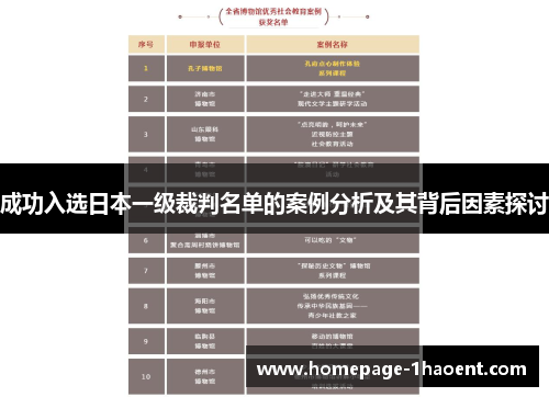 成功入选日本一级裁判名单的案例分析及其背后因素探讨